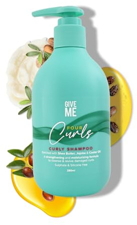 Give Me Cosmetics Four Curls Shampoo, Curly Hair Products, Moisturising, Sulphate Free, Hydrating Formula Infused with Shea Butter Castor and Jojoba Oil