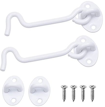 Eco-Fused Chiusura con Gancio e Occhiello Resistente da 4 Pollici - 2x Serratura per Porte a Battente (Bianco), 8x Viti di Montaggio