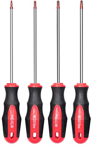 Juego de 4 destornilladores Torx con punta magnética, 4 destornilladores de estrella Torx T20, T25, T27, T30, punta roja, acero S2