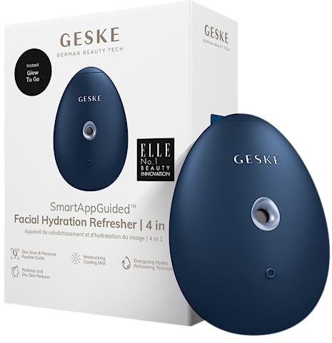 GESKE | Dispositivo rinfrescante per l'idratazione del viso SmartAppGuided™ | 4 in 1 | Vaporizzatore facciale | Brumizzatore | Dispositivo per la pulizia del viso | Nebulizzatore | Bagliore naturale