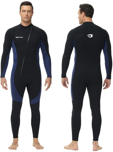 Owntop Herrar Våtdräkt 3mm - Front Zip Full Dykdräkter, Stretch Pro Neopren Våtdräkt Termisk Full Längd Dykhud för Surfning Snorkling, Män Blå XXL