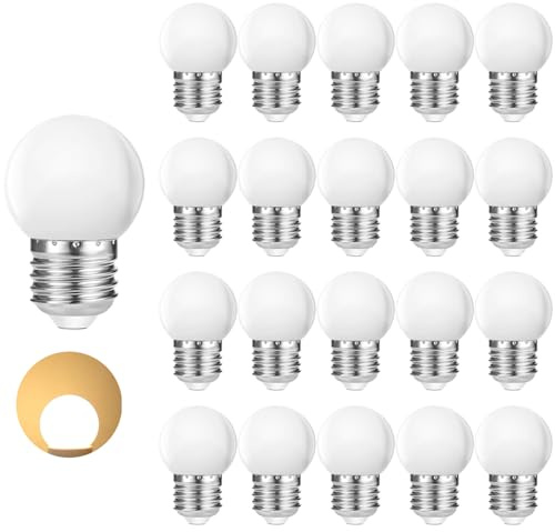 Suncan E27 G45 LED-globlampor, varmvita 3 000 K, 3 W G45 LED-lampor, matt plastlock, LED-lampa för ljusslingor, E27 LED inomhus och utomhus, inte dimbar, 20 st