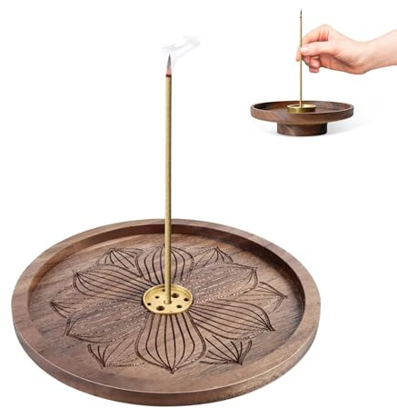 JINJUMEI Supporto per Bastoncini di Incenso, Porta Incenso Loto di Legno Bruciatore Lotus Censer con Ash Catcher 3 Fori Bruciatore Incenso Ideale per la Meditazione Yoga e L'arredamento Domestico