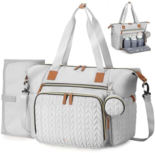 Tonyeee Bolsa de pañales, Bolsos bandolera bolsas de pañales grandes impermeables, bolsa de hospital para partos, bolsa para bebé con estuche para chupete, bolsa de viaje para pañales con cambiador