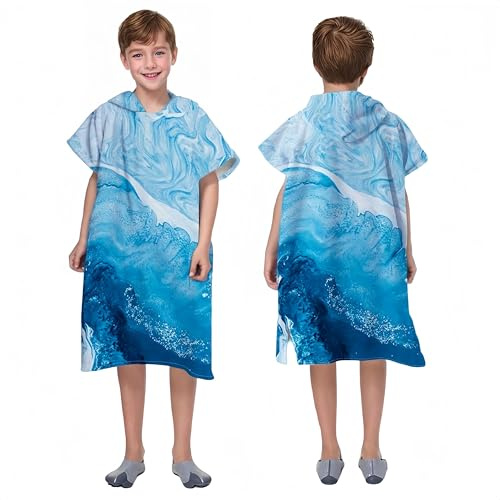 Proumhang Poncho de Surf/Bain/Piscine/Plage pour Enfants,Serviette de Bain à Capuche en Microfibre,Peignoir à Langer en éponge,Poncho de Bain à Capuche pour Garçons et Filles Mode 2 75x60cm | Serviette de plage en tissu éponge pour sports nautiques - Poncho pour filles et garçons