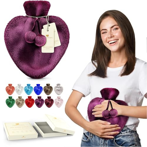 Happy Heaters 1L Hot Water Bottle with Fluffy Cover, Ideal for Period, Back & Neck Pain - Violet Perfect for Women, Seniors & Children