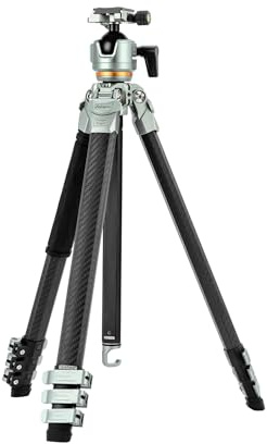 Fotopro Kompakt kolfiberstativ, 152 cm profilben bärbart resestativ, professionellt slitstarkt stativ max belastning 15 kg med superstort kulhuvud väderbeständig väska, fotopro ursprung