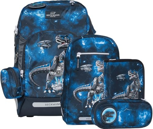 Beckmann, Schulranzen-Set Active Air FLX Tech Rex, 6-teilig, Grundschule, inkl. Regenüberzug, 20-25L, Black