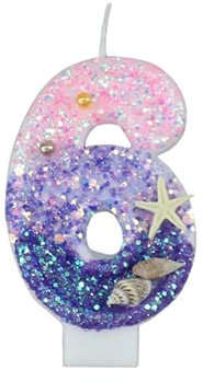 Weenwill Velas de Cumpleaños de Sirena para Tartas,Velas de Cumpleaño,Vela con Números del 6 con Purpurina Rosa y Púrpura,Adornos para Tartas con Lentejuelas 3D para Niñas,Fiestas de Cumpleaños