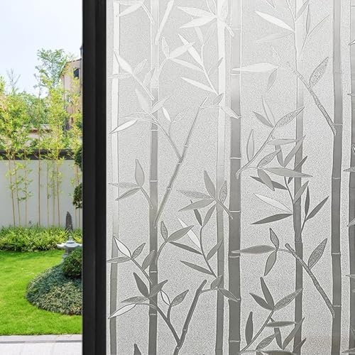Lámina para ventana, 30 x 1000 cm, protección UV, aislamiento térmico, efecto de vidrio esmerilado, ideal para el hogar y la oficina, diseño de bambú, película de protección solar