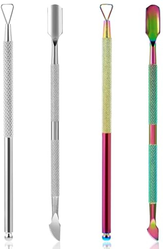 Classicseali 4PCS Cuticle Remover Tool,Stainless Steel Mini Cuticle Remover Tool,2 Style Multi-Use Cuticles Pusher Tools, for Tickets, Stickers, Labels, Films,Get Rid of the Dead Skin,Colorful, Silver