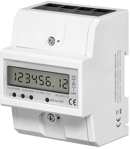 Miratic Contatore Energia Elettrica Trifase 3x230/400 V - 100A Misuratore Consumo Elettrico Display LCD 6+2 Montaggio Guida DIN TH-35mm Classe di Protezione IP51