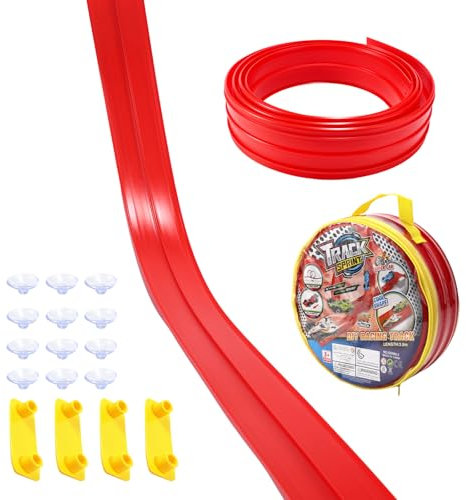 Aufrollbare Rennstrecke für Kinder, Flexible Lange Rennstreckenrampe mit 12 Saugnäpfen Tragbares Aufroll-Rennstrecken-Set Geeignet zum Spielen Innen Außenbereich