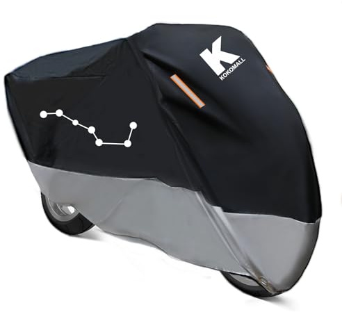 KOKOMALL Funda para Moto Impermeable, Cubierta Moto Exterior Interior 210D Poliéster Protección UV,Correa a Prueba de Viento y Tira Reflectante Compatible Cubre Scooter/Motocicleta 4XL(295x110x140cm)