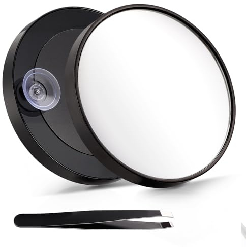Nynkyon 40X Magnifying Mirror with Suction Cups and Tweezers, 3.5 Inch Travel Magnifier Eyebrow Plucking Makeup Mirror (Black)