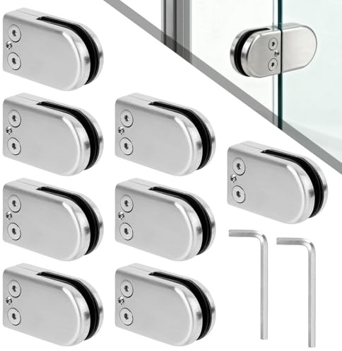 8 Pcs Abrazaderas de Vidrios, Abrazadera de Vidrio Ajustables de 8-10 mm, Soporte Estante Cristal de acero inoxidable para barandillas de escaleras con llave hexagonal