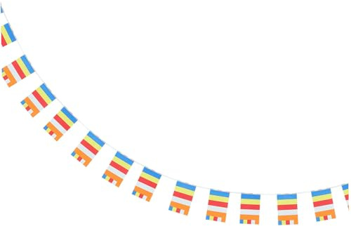 SAFIGLE Drapeau de Prière Bouddhiste à Cinq Couleurs 1Pc en Polyester Résistant, Bannière Suspendue pour Décoration Intérieure et Extérieure, Temple, Jardin et Espace Spirituel, Drapeaux