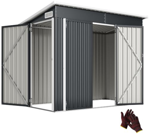 Outsunny Casetta da Giardino 2.68m² 3 Porte 234x132x185 cm Grigio Scuro | Acciaio Zincato, Porte Bloccabili, Prese d'Aria, Tetto Inclinato, Guanti, Capanno Porta Attrezzi