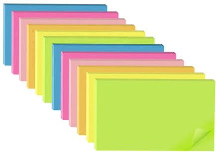 Wowivy (12 Pack) Large Sticky Notes 76 mm x 127 mm(3x5 inch),Bright Colors | Self-Sticky Pads,Stickies,Memo Note Pads,Strong Adhesive,Post on Windows Doors,Office School,Recyclable,Easy to Write on