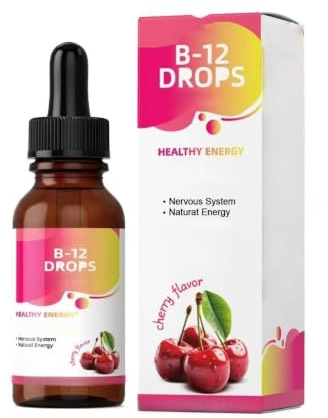 Gotas de vitamina B12, ayudan a mantener la energía natural estable, suave sabor a cereza.