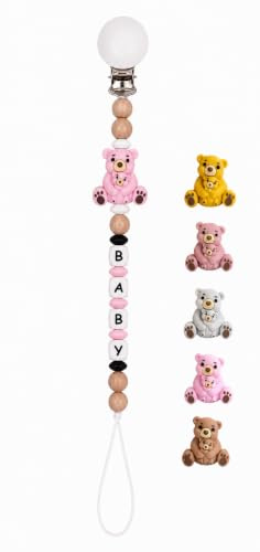 Baby nappkedja klämma, nappkedja 3D djur pärla nappband flickor och pojkar, klämmor för haklapp, triangulär halsduk, napp/barnvagn/babybär/bilstol, baby gåva (mamma björn)
