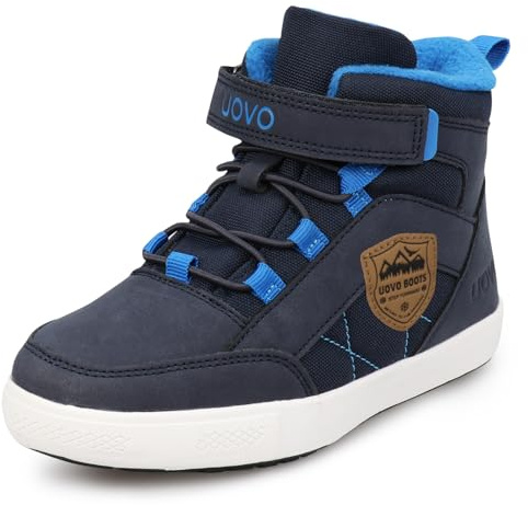 UOVO Boys Winter Boots Kids Trainers Water Resistant Mid-top Walking Shoes Fleece Lining Blue Size 4 UK Big Kid