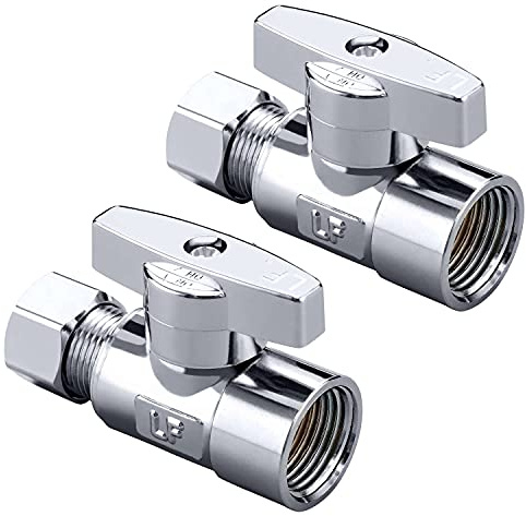 Minimprover 2 Pack Premium Brass Chrome plated 3/8 FIP Female Thread x 3/8 Inch OD Compression Quarter Turn Straight Water Angle Stop Valve Shut Off