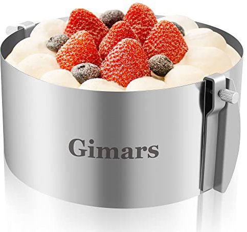 Gimars Upgrade Anello Regolabile per Torta, Multi-Misure in 1 Anello Rotondo/Diametro Regolabile da 16-30cm/Ca.8.5Cm Altezza in Acciaio Inox Stampo Circolare Multiuso per Torte Dolci