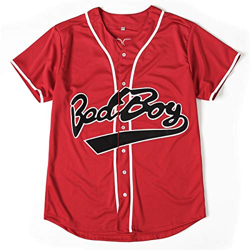Camiseta de béisbol Bad Boy 10, unisex de los años 90 para hombres y mujeres, camisa de hip hop para fiesta de cumpleaños, club y vestido de pub, Rojo, 3X-Large