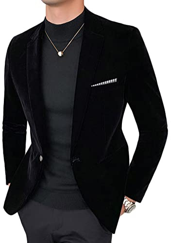 ORANDESIGNE Blazer Homme Charme Un Bouton Casual Fit Costume Manteau à Manche Longue Elegante Costume Veste Revers Slim Fit Blazer en Velours A Noir M