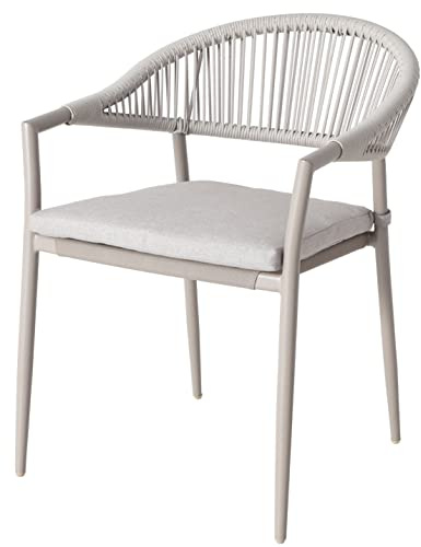 METRO Professional Silla de Jardín con Reposabrazos y Cojín, Acero/Ratán Sintético, Sillón para Exterior, Apilable, Champán