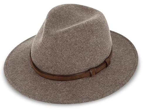 fiebig Dover Traveller Wollfilzhut | Crushable & Waterproof Filzhut mit Ledergarnitur | Outdoor Hat (59-L, Taupe-Melange)