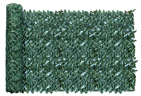 Windscreen4less 6'x14' Faux Leaf Privacy Fence Screen Artificial Laurel Leaves Fence Cover Wall Decoration for Patio Porch Deck Balcony Yard Indoor Outdoor (Dark Green)
