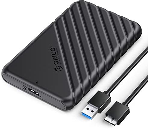 ORICO 2,5 Zoll Festplattengehäuse mit USB 3.0 Kabel Werkzeugloses Externes HDD Gehäuse für 2,5 Zoll SATA SSD und HDD in Höhe 9.5mm 7mm,UASP Trim unterstützt,Schwarz (25PW1-U3)