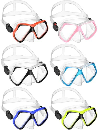 Chuangdi 6 Pcs Adult Diving Goggles with Nose Cover Glass Dive Mask Scuba Swim Mask Anti Fog Scuba Tempered Swim Goggles for Men Women Snorkeling Swimming Freediving, 6 Color