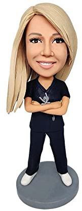 mydedor Custom Bobble-Heads Figur Customized Doll, Ärztin in schwarzer Uniform Custom Bobble Head, Bobble Head Figuren Handmade Personalized Sculpture Gift for Man