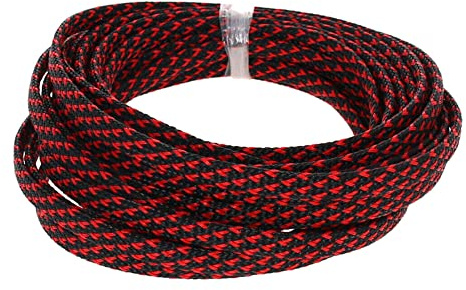MOCNT 4mm Guaina Cavi PET Guaina Cavo Intrecciata Manicotto Espandibile Guaina Fili Elettrici Gestione Cavi Flessibile Ordinato Protettivo Tubo Guaina Isolante Nero Rosso 10 Metri