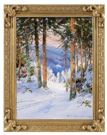 FOLKOR Solid Wood Canvas Frame for 9x12” Oil Paintings, 1.8” Wide Gold Finished Ornate Frame, Vertical or Horizontal Display for Home Office Wall Decor, No Back & Cover (Gold)