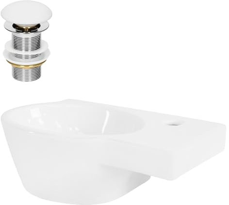 ML-Design Waschbecken Keramik Weiß 37,5x19x14 cm mit Ablaufgarnitur Weiß Keramik, Oval, Hahnloch rechts, Wandmontage, Aufsatzwaschbecken, Badezimmer Waschtisch Waschschale Waschplatz Handwaschbecken