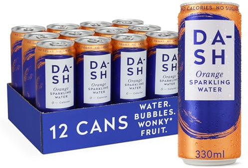 Dash Water Orange - 12 x Orange Flavoured Sparkling Spring Water - NO Sugar, NO Sweetener, NO Calories - Infused with Wonky Fruit (12 x 330ml cans)