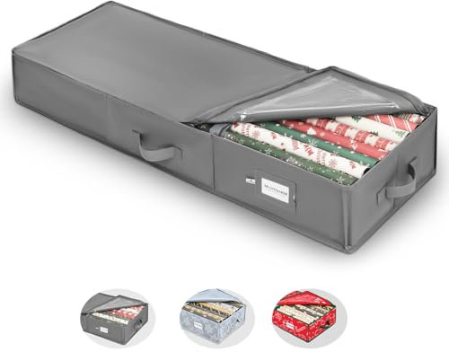 BRANTMAKER Geschenkpapier Aufbewahrung(103 * 35 * 15cm),Groß Geschenkpapier Organizer mit Oxford-Gewebe für Geschenkpapierrollen Zubehör,Dunkelgrau