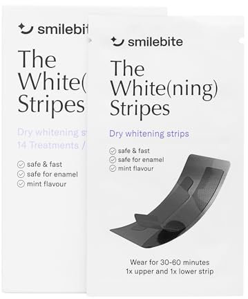 Smilebite – The White(ning) Stripes Strisce Sbiancanti Denti – Set da 28 pz., Sbiancamento Denti Efficace e Sicuro, Effetto Professionale, Facile Applicazione