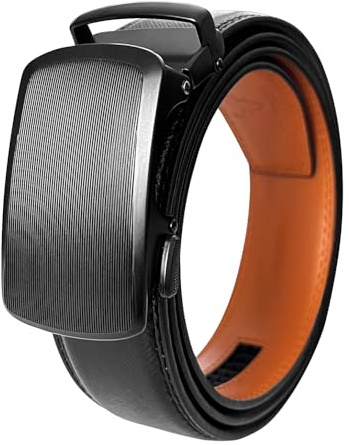 GOODSALEOK BLISSION Cinturon Sin Agujeros Hombre CinturóN De Cuero Con Trinquete AutomáTico Para Traje De Negocios Negro A Rayas-115cm