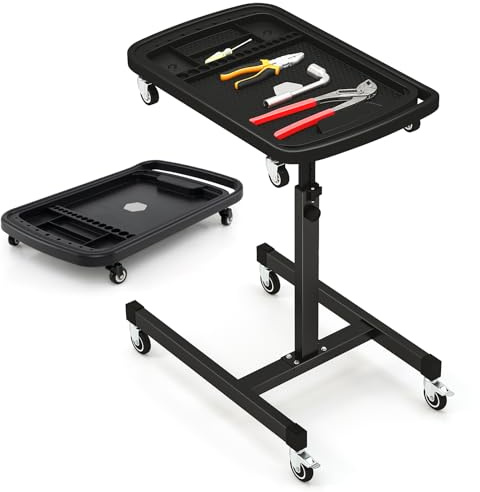 GOPLUS Carro de Herramientas Rodante 2 en 1 con Altura Ajustable | Mesa de Trabajo con Ruedas, Bandejas Magnéticas para Piezas y Estación de Trabajo para Taller, Hogar y Garaje