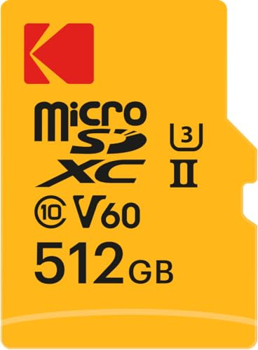 Kodak - Tarjeta MicroSD de 512 GB UHS-II U3 V60 - Velocidad ultrarrápida de Lectura de 300 MB/s, 160 MB/s de Escritura - Vídeo 4K/8K - Almacenamiento Ultra Grande para vídeos y Fotos - Adaptador SD