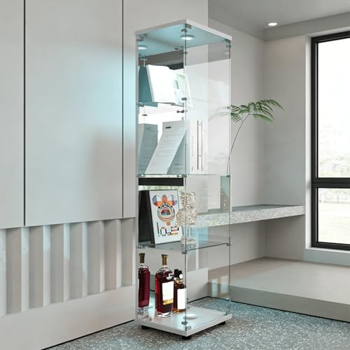 Vitrina de cristal de pie con 4 capas, vitrina templada, a prueba de polvo, armario de coleccionista con puertas y cerradura