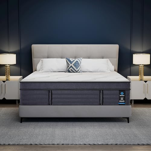Suiforlun King Mattress, 15 Inch Fiberglass-Free Hybrid Charcoal Gel Memory Foam Mattress with 7 Premium Layers and Upgraded Edge Support Pocket Coils, Medium-Firm