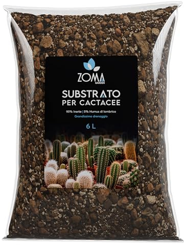 Zoma Terriccio per cactus professionale, Terra per cactus con il 95% di inerti selezionati, Terriccio cactacee ricco di Acidi umici e fulvici drenaggio ottimale - 6 Litri