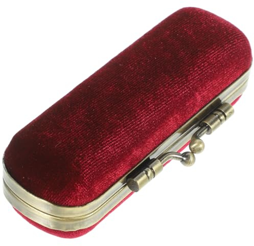 Veemoon Ladies Small Lipstick Case Mirror Delicate Single Lipstick Organizer Box in Wine Red Velvet Portable Holder for Travel and Daily Use