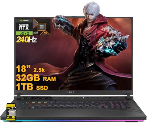 ASUS ROG Strix G18 G814 Gaming Laptop 18 2.5k (2560x1600) 240Hz (100% DCI-P3) AMD 16-core Ryzen 9 9955HX (>i9-14900HX) 32GB DDR5 1TB SSD GeForce RTX 5070 RGB Backlit FHD Camera Win11 ICP Hub